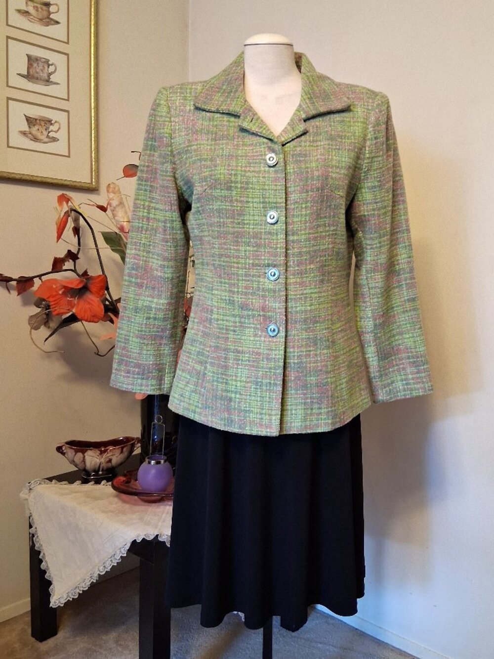 Women Cotton Blend Green Lined Blazer Jacket Wrinkle Resistant Tailored Blazers